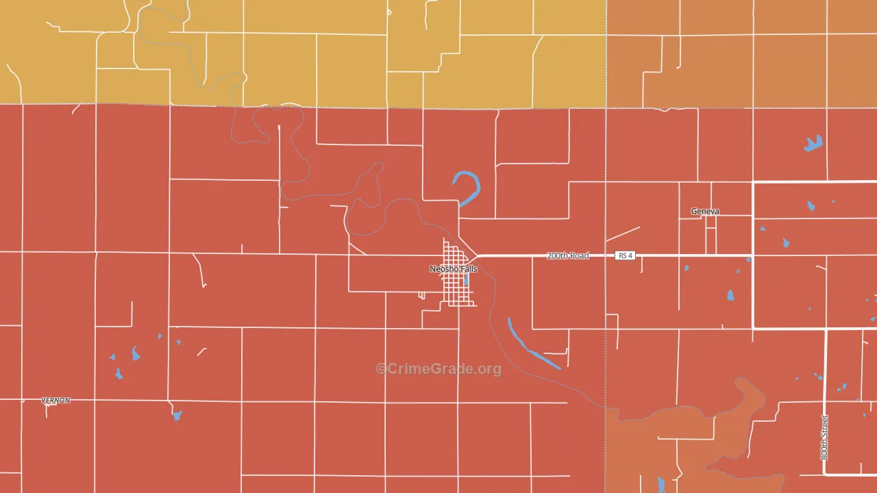 Neosho Falls, KS Map of Robbery Rates