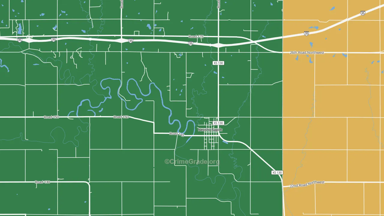 Neosho Rapids, KS Map of Robbery Rates