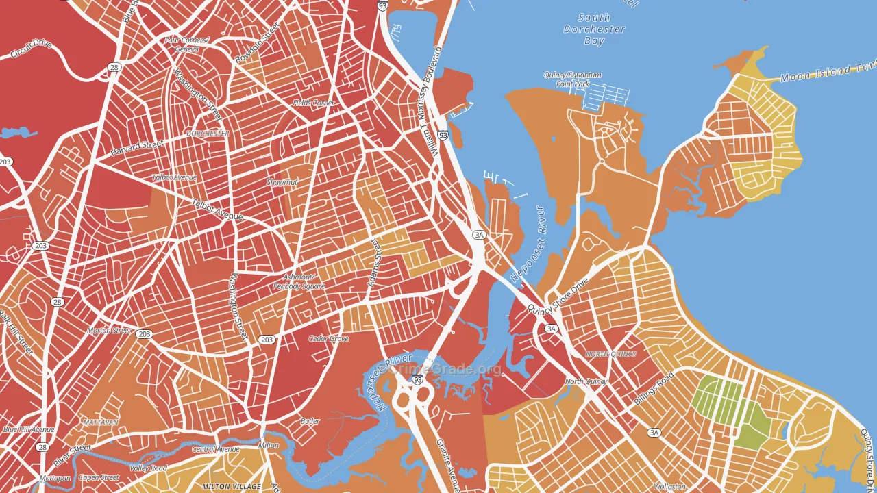 Neponset, Boston, MA Map of Robbery Rates