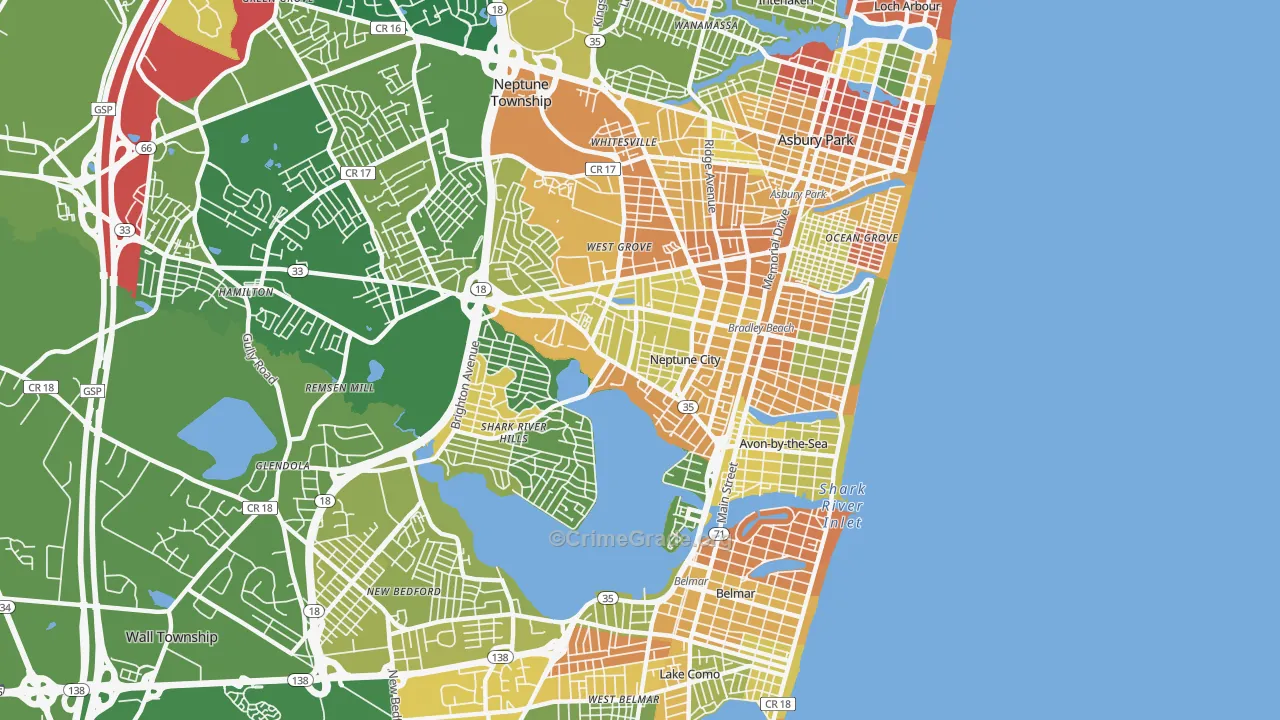 Neptune City, NJ Map of Robbery Rates