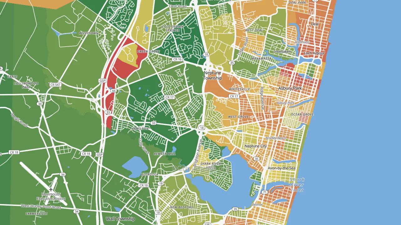Neptune, NJ Map of Robbery Rates