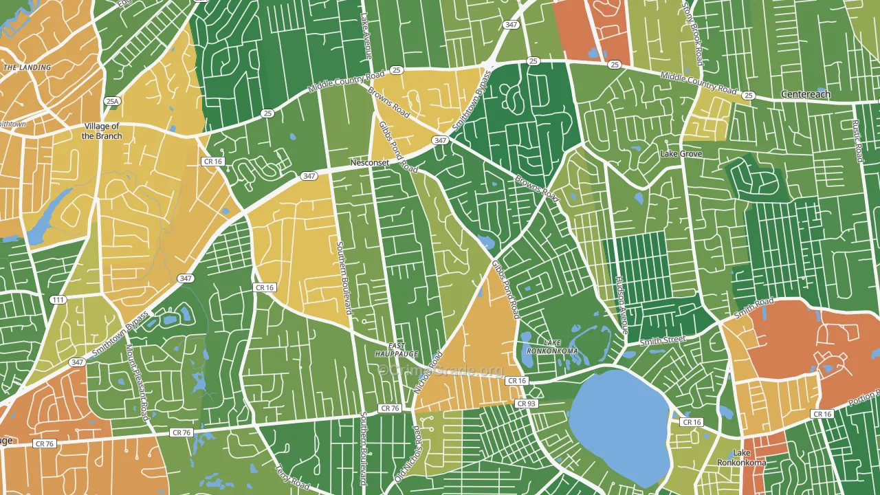 Nesconset, NY Map of Robbery Rates