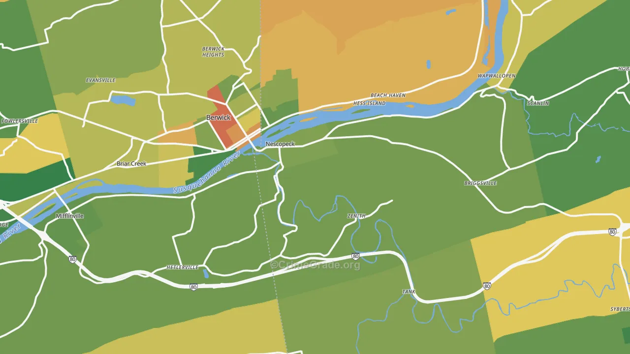 Nescopeck, PA Map of Robbery Rates
