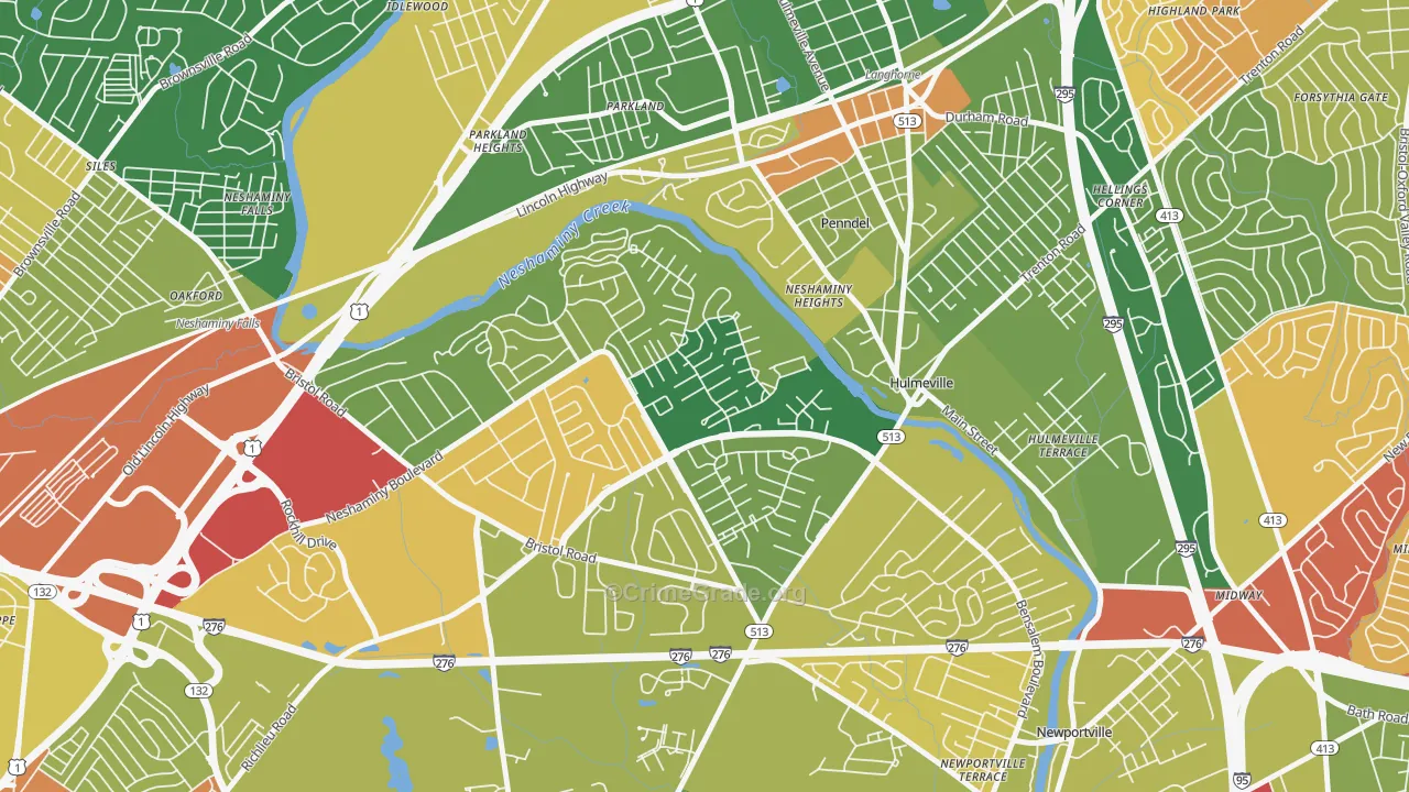 Neshaminy Valley, Bensalem, PA Map of Robbery Rates