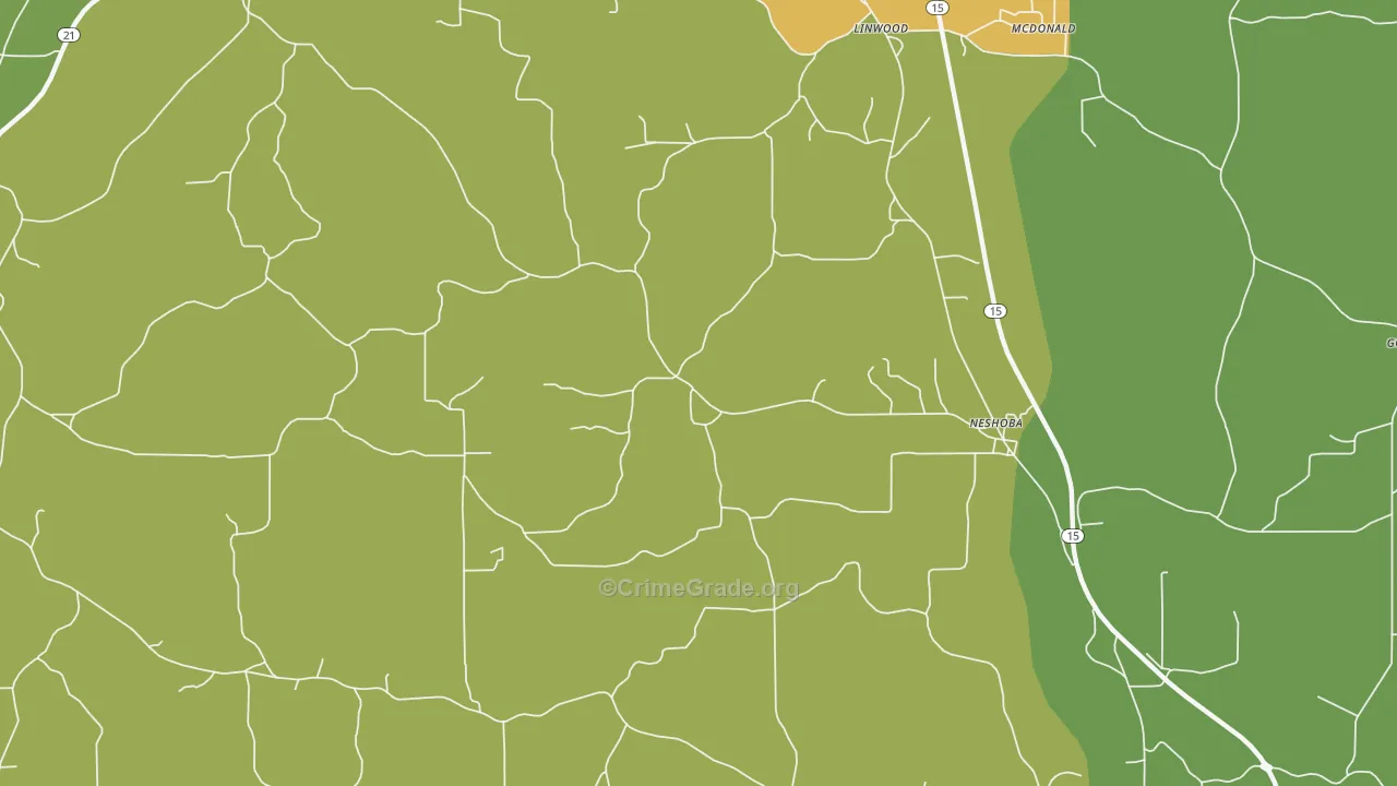 Neshoba, MS Map of Robbery Rates