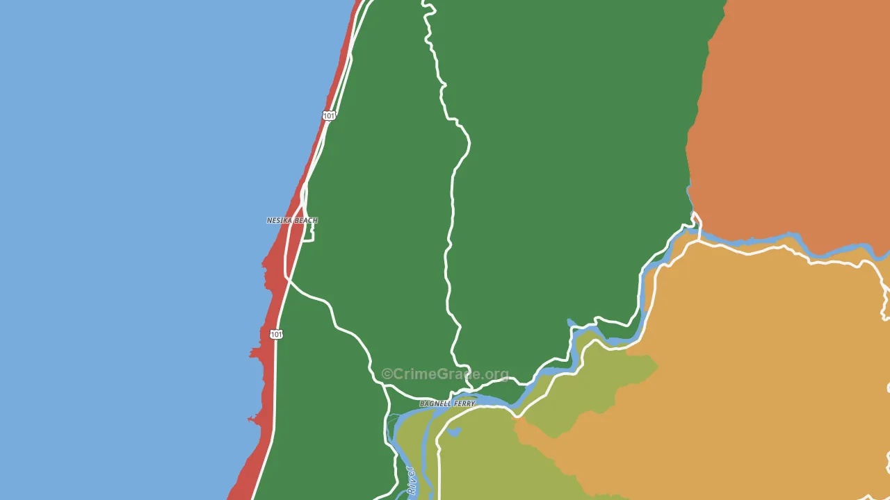 Nesika Beach, OR Map of Robbery Rates