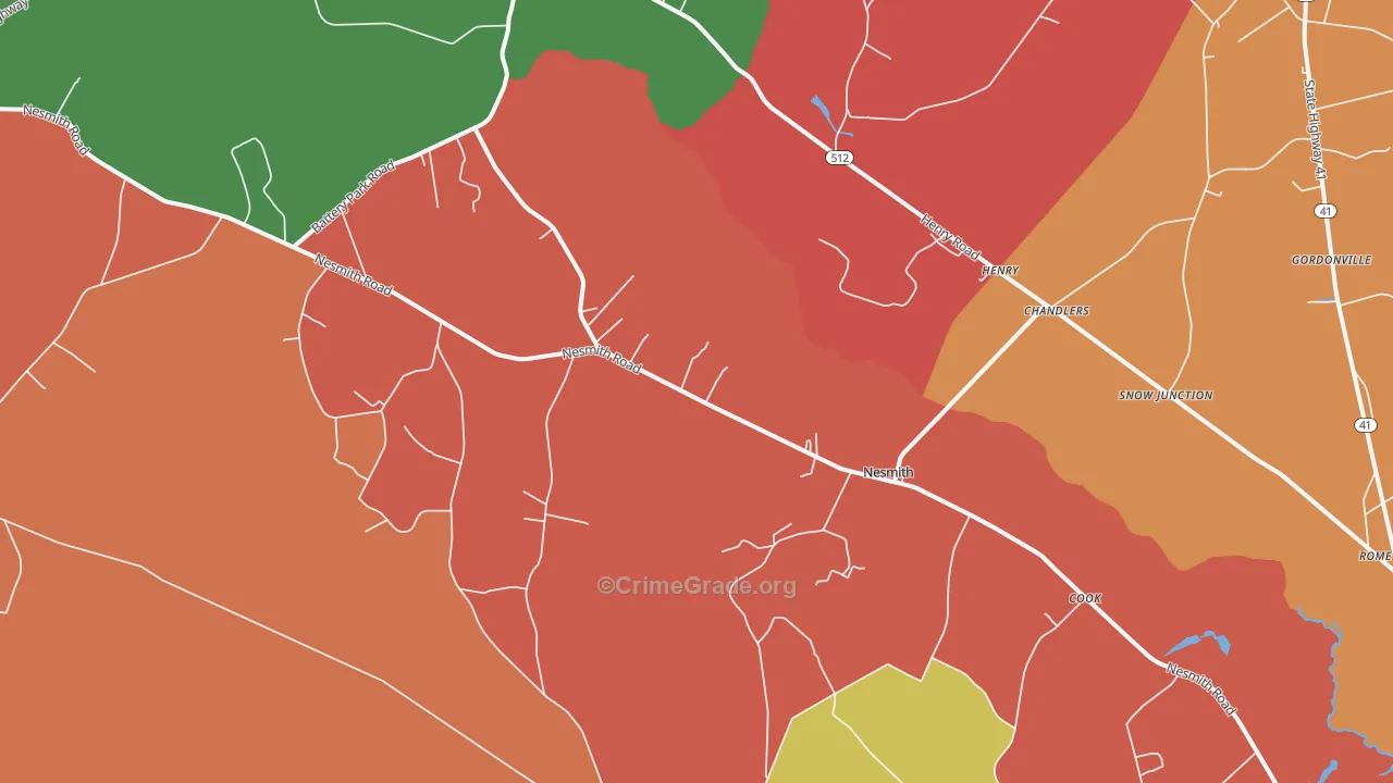 Nesmith, SC Map of Robbery Rates