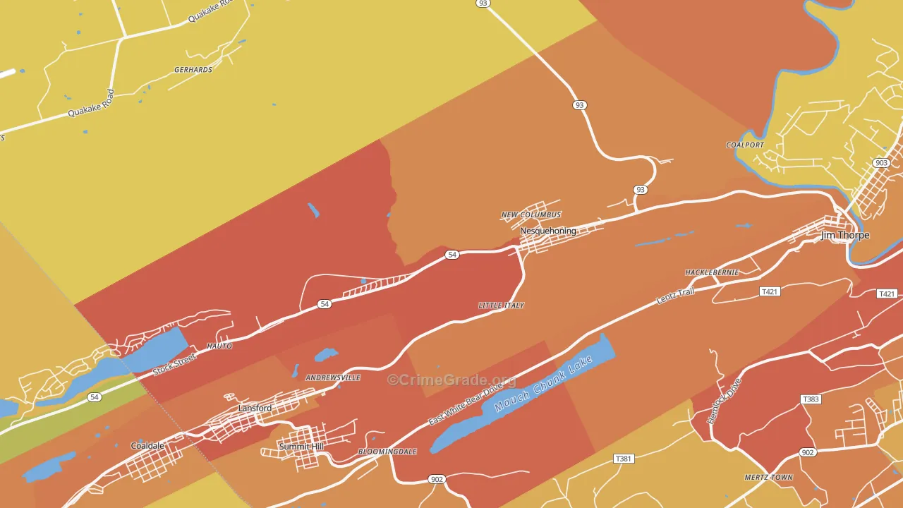 Nesquehoning, PA Map of Robbery Rates