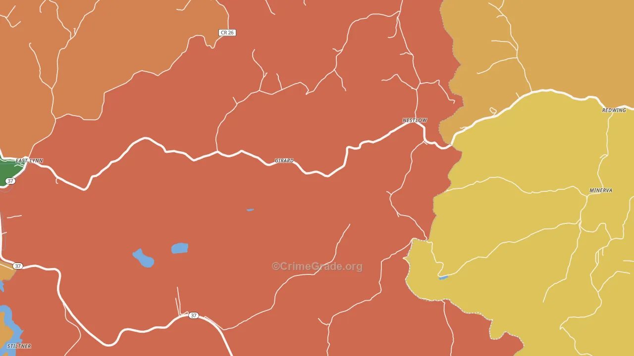 Nestlow, WV Map of Robbery Rates