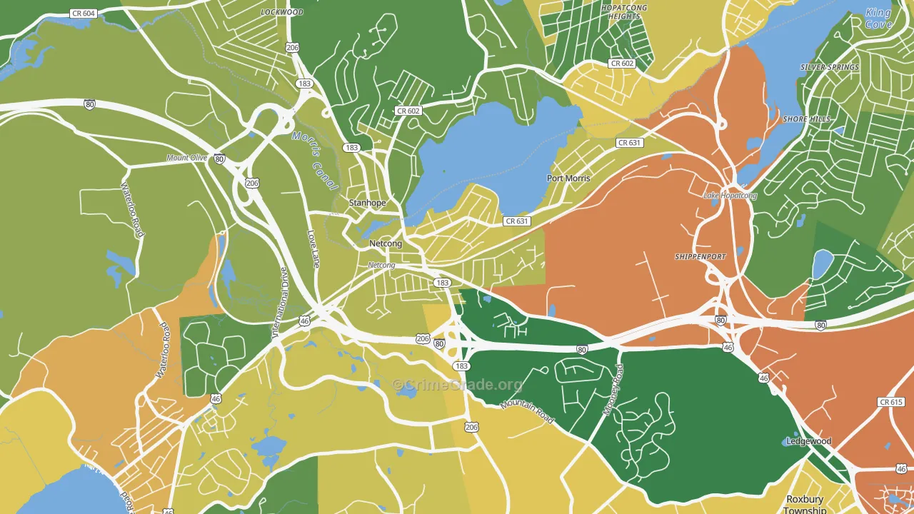 Netcong, NJ Map of Robbery Rates