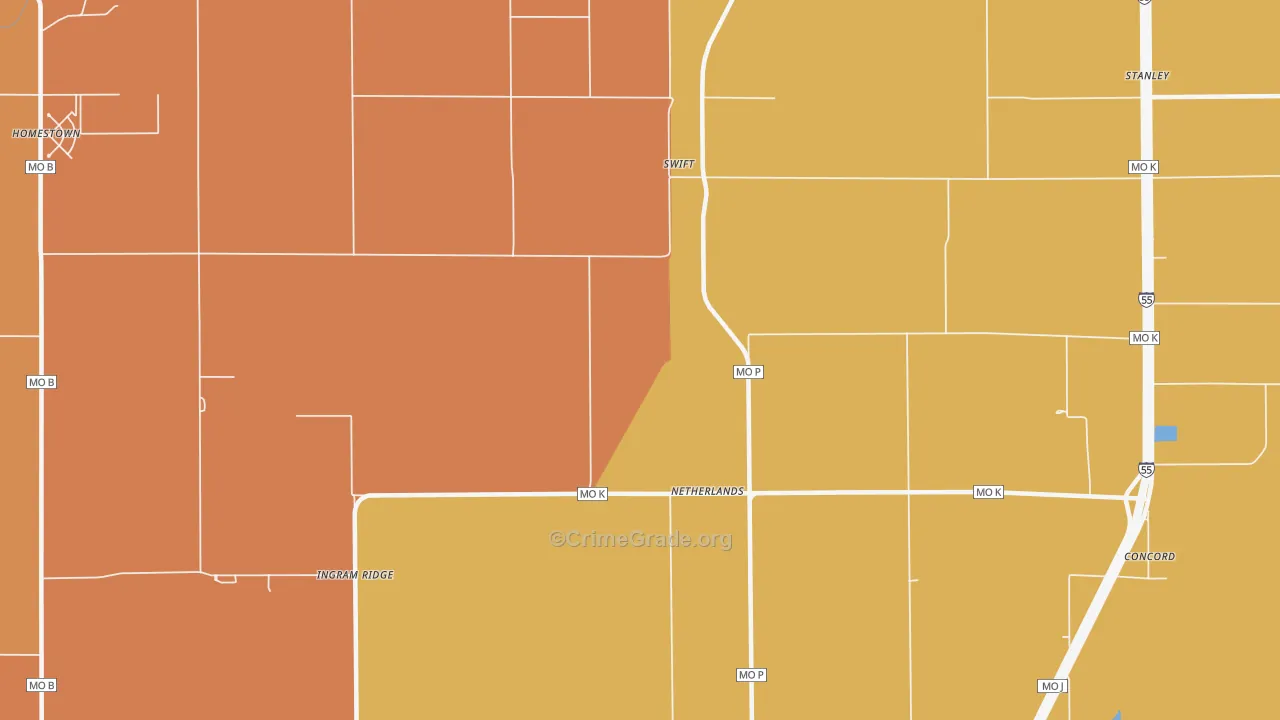 Netherlands, MO Map of Robbery Rates