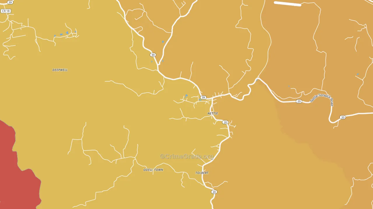 Nettie, WV Map of Robbery Rates