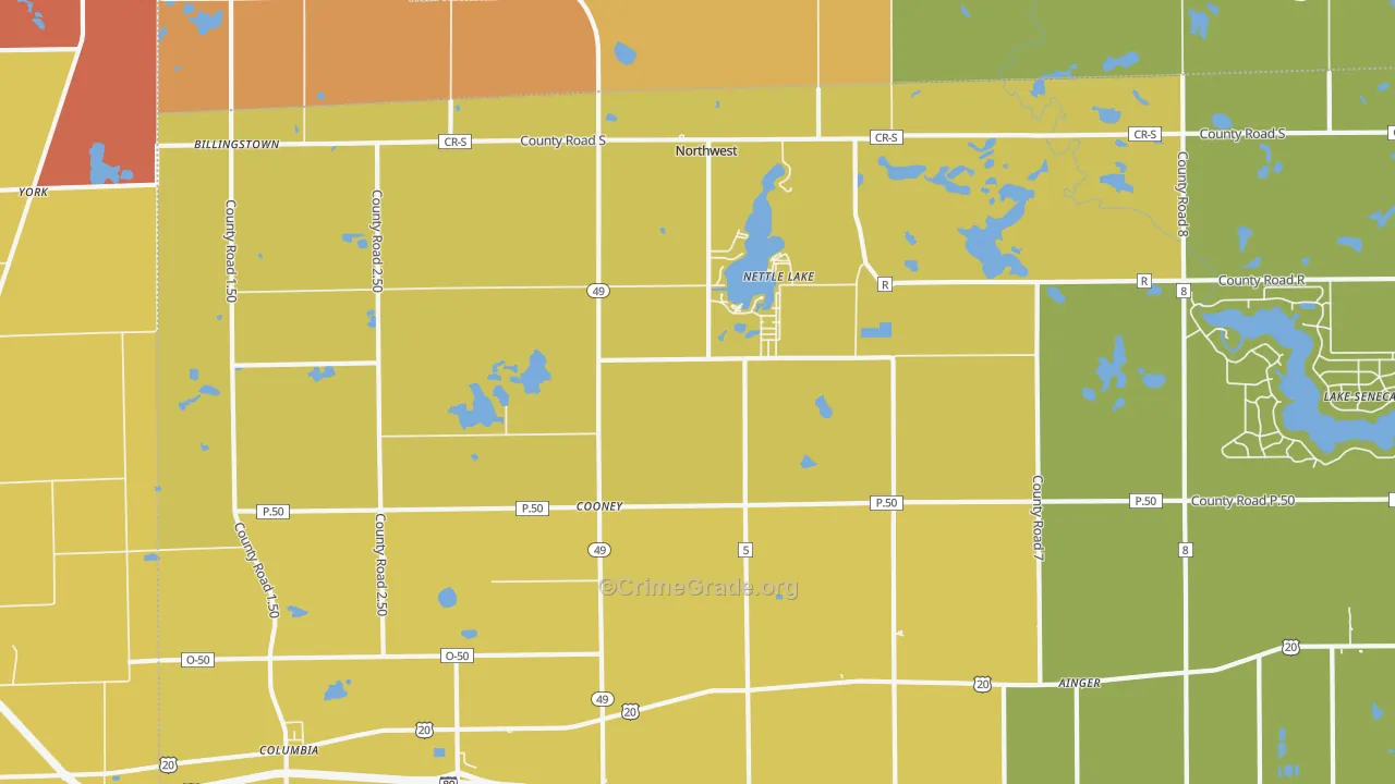 Nettle Lake, OH Map of Robbery Rates