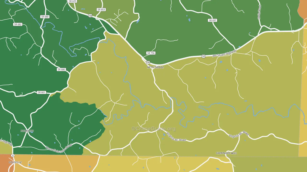 Nettleridge, VA Map of Robbery Rates