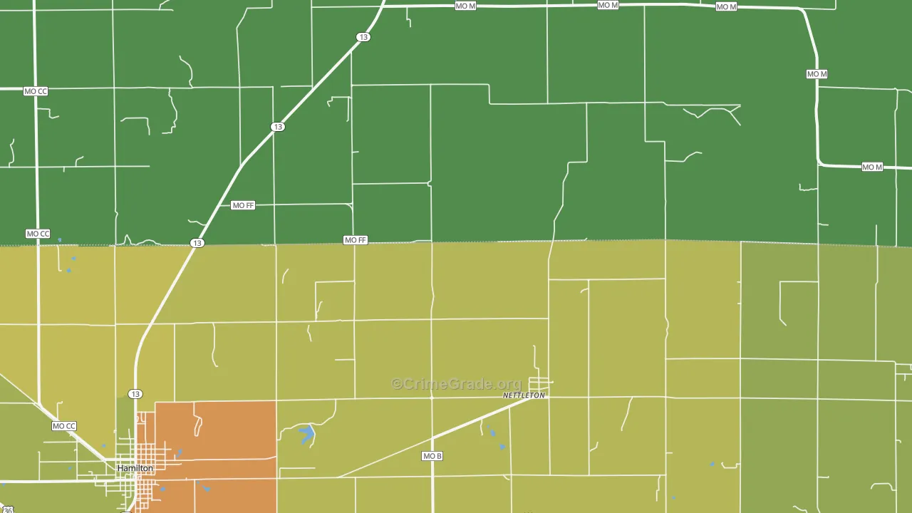 Nettleton, MO Map of Robbery Rates