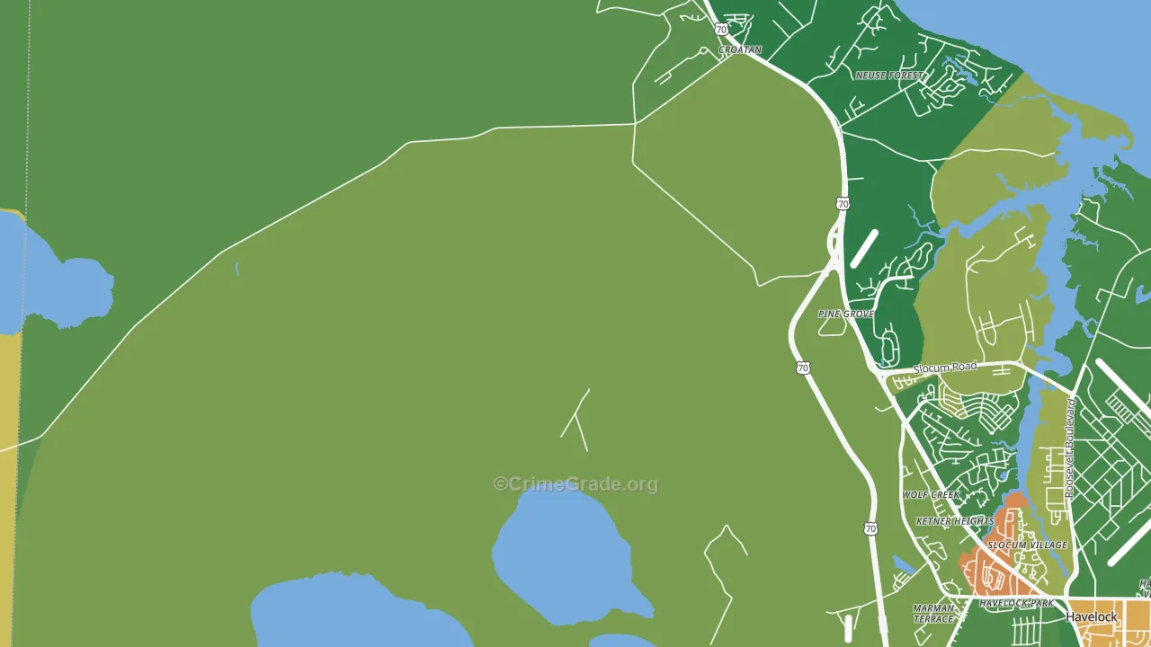 Neuse Forest, NC Map of Robbery Rates