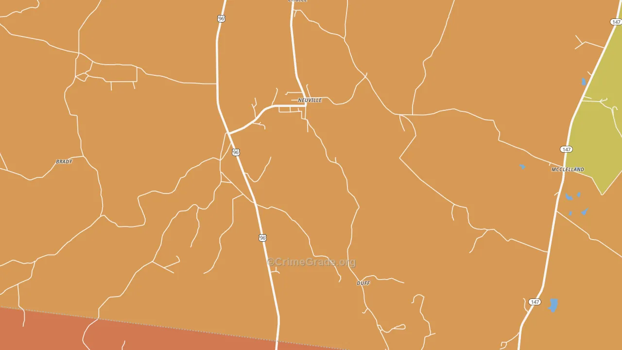 Neuville, TX Map of Robbery Rates
