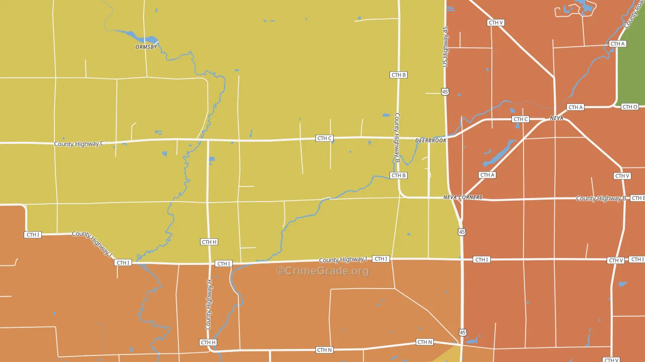 Neva Corners, WI Map of Robbery Rates