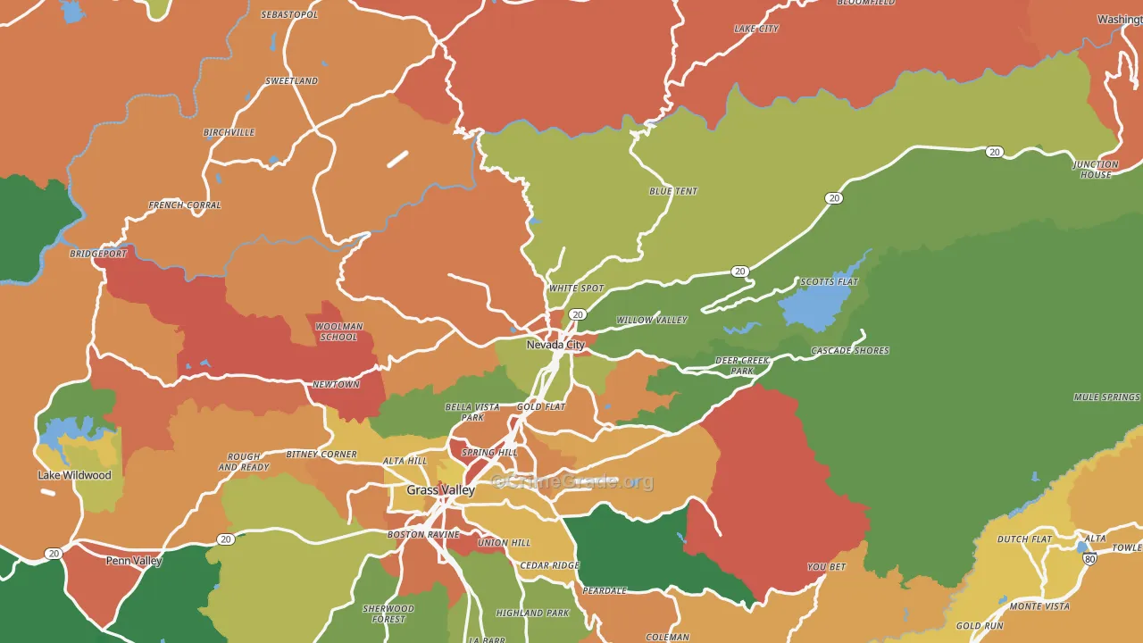 Nevada City, CA Map of Robbery Rates