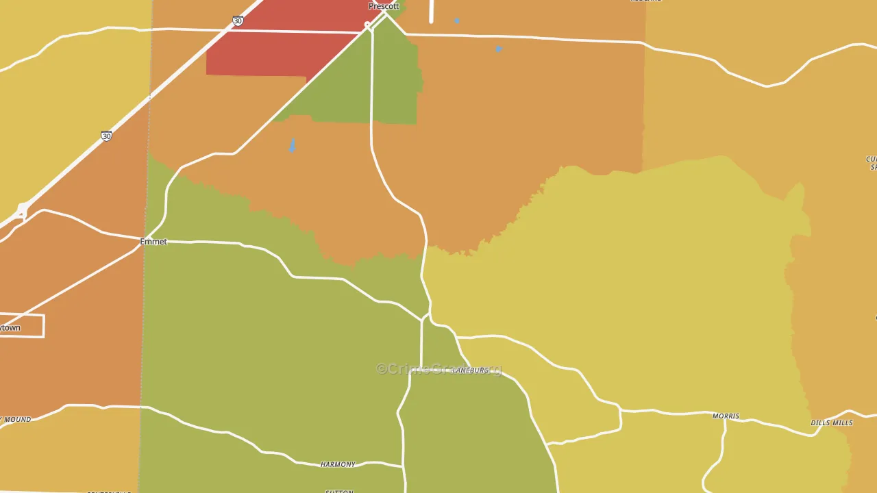 Nevada County, AR Map of Robbery Rates