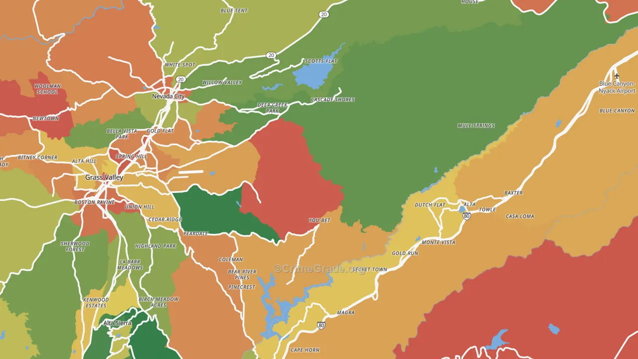 Nevada County, CA Map of Robbery Rates