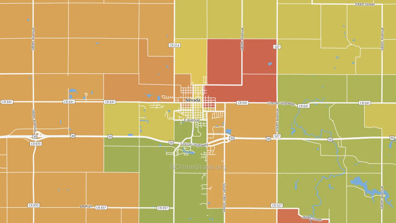 Nevada, IA Map of Robbery Rates