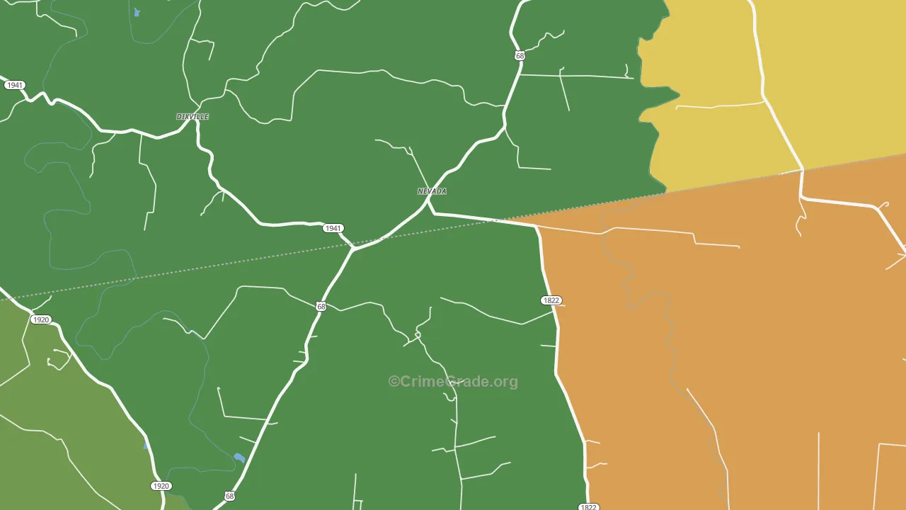 Nevada, KY Map of Robbery Rates