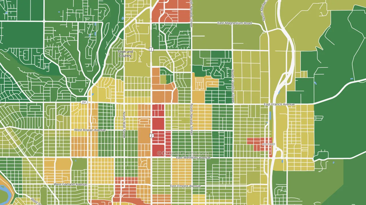 Nevada-Lidgerwood, Spokane, WA Map of Robbery Rates
