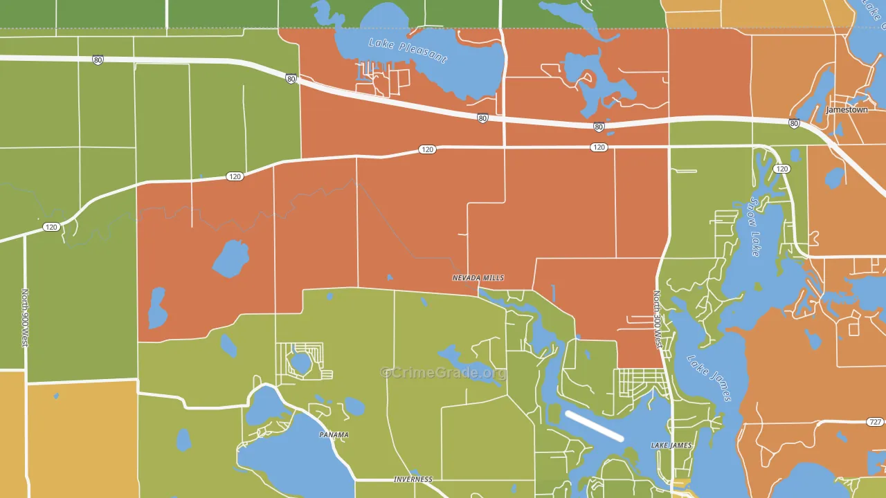 Nevada Mills, IN Map of Robbery Rates