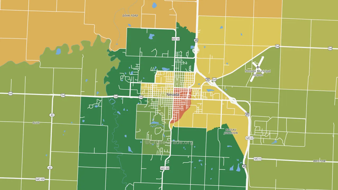 Nevada, MO Map of Robbery Rates