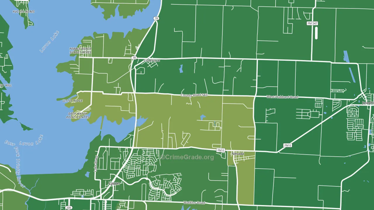 Nevada, TX Map of Robbery Rates