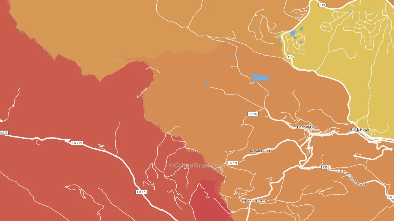 Nevadaville, CO Map of Robbery Rates