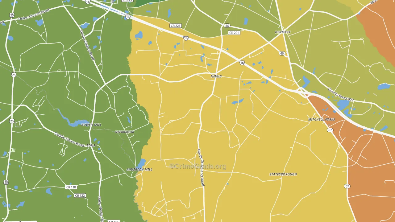 Nevils, GA Map of Robbery Rates