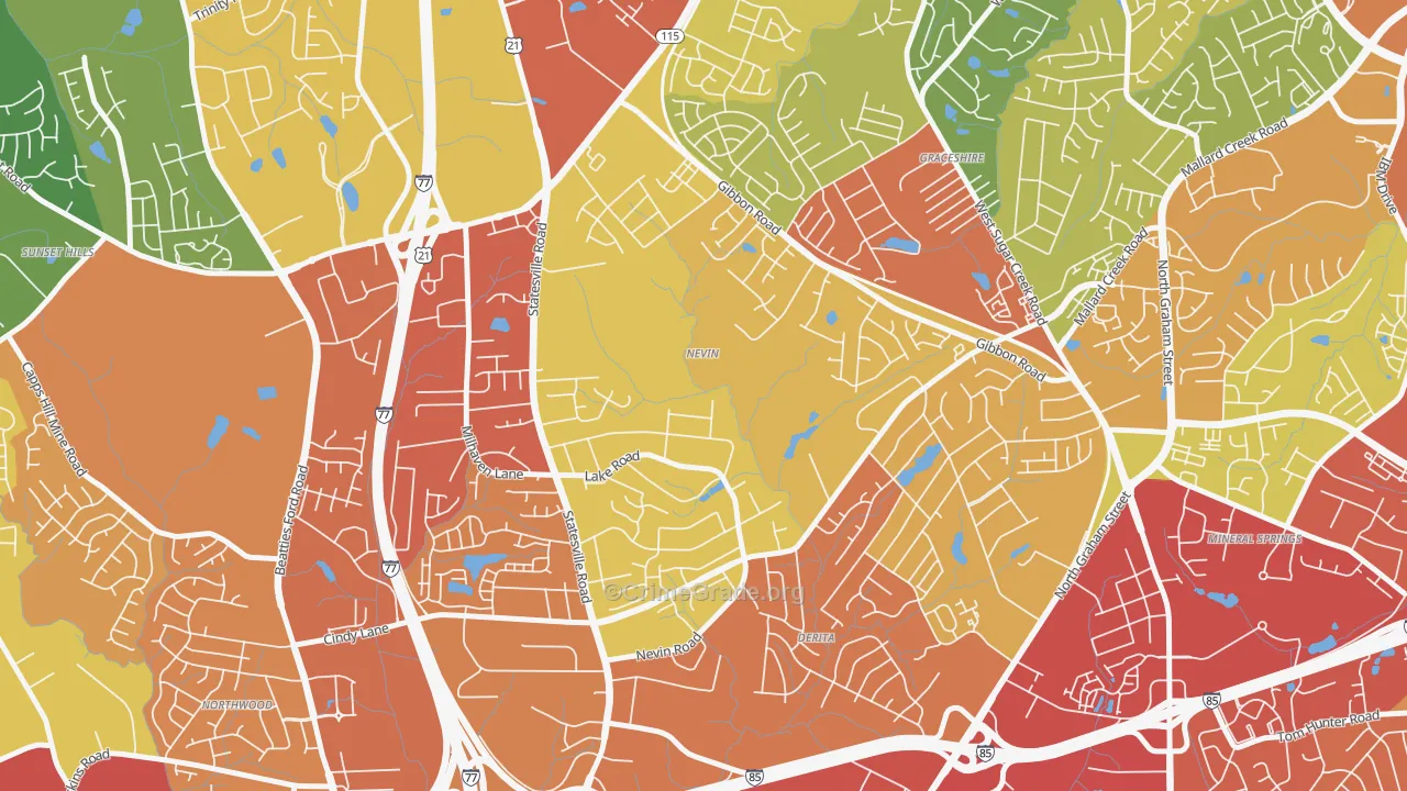 Nevin Community, Charlotte, NC Map of Robbery Rates