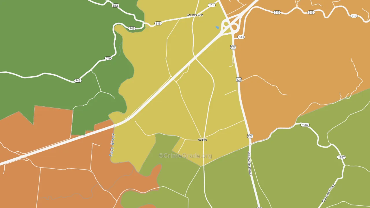 Nevin, KY Map of Robbery Rates