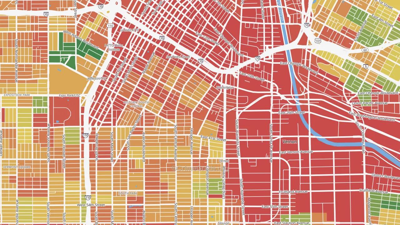 Nevin, Los Angeles, CA Map of Robbery Rates
