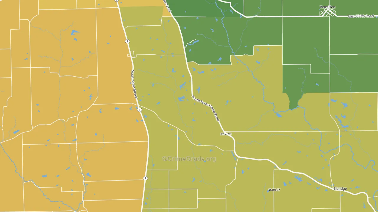 Nevins, IL Map of Robbery Rates