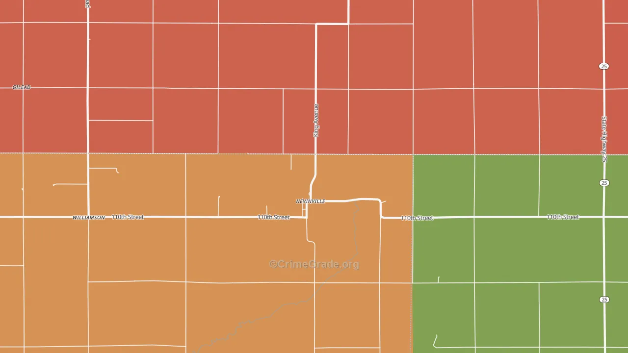 Nevinville, IA Map of Robbery Rates