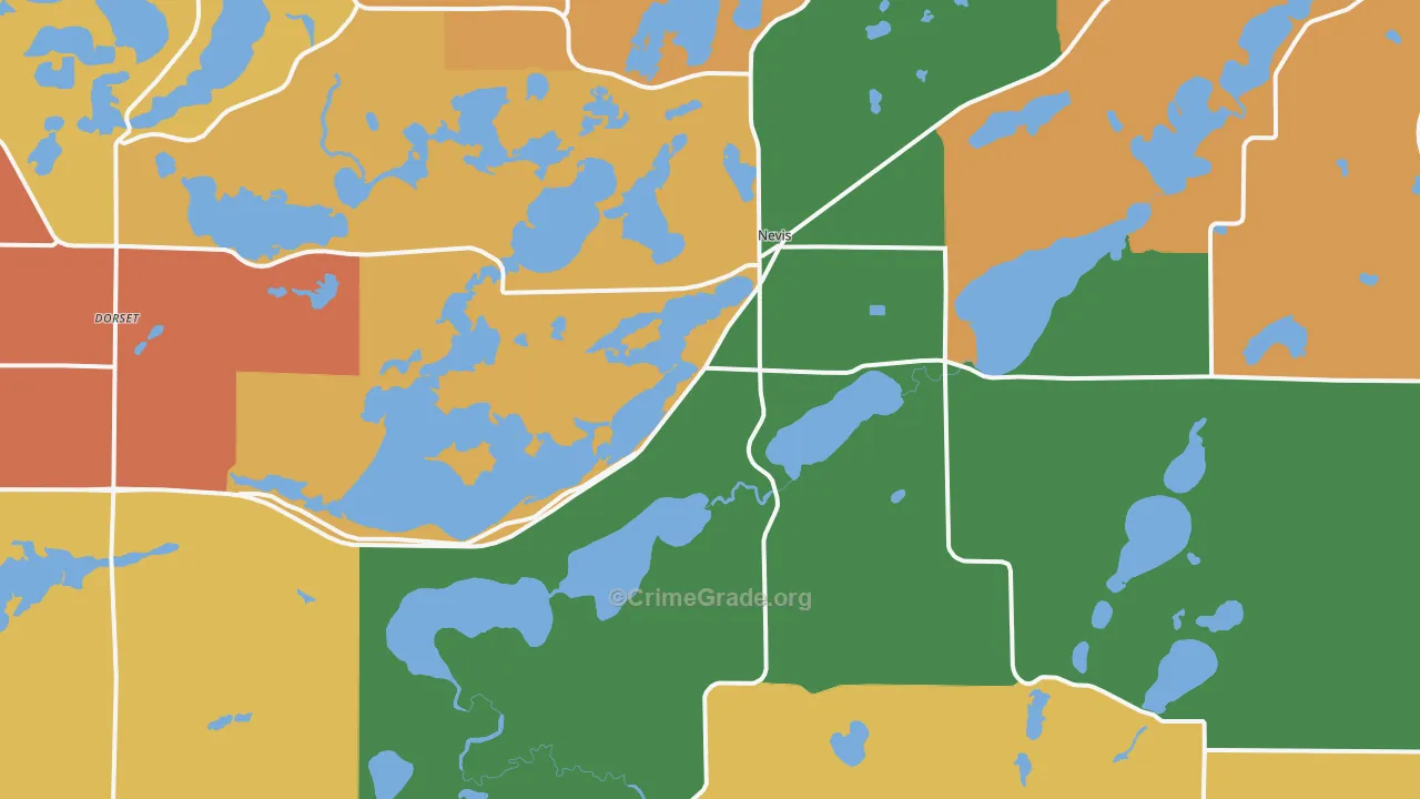 Nevis, MN Map of Robbery Rates