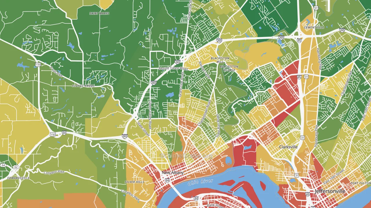 New Albany, IN Map of Robbery Rates