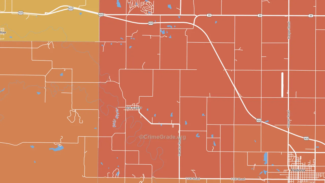 New Albany, KS Map of Robbery Rates