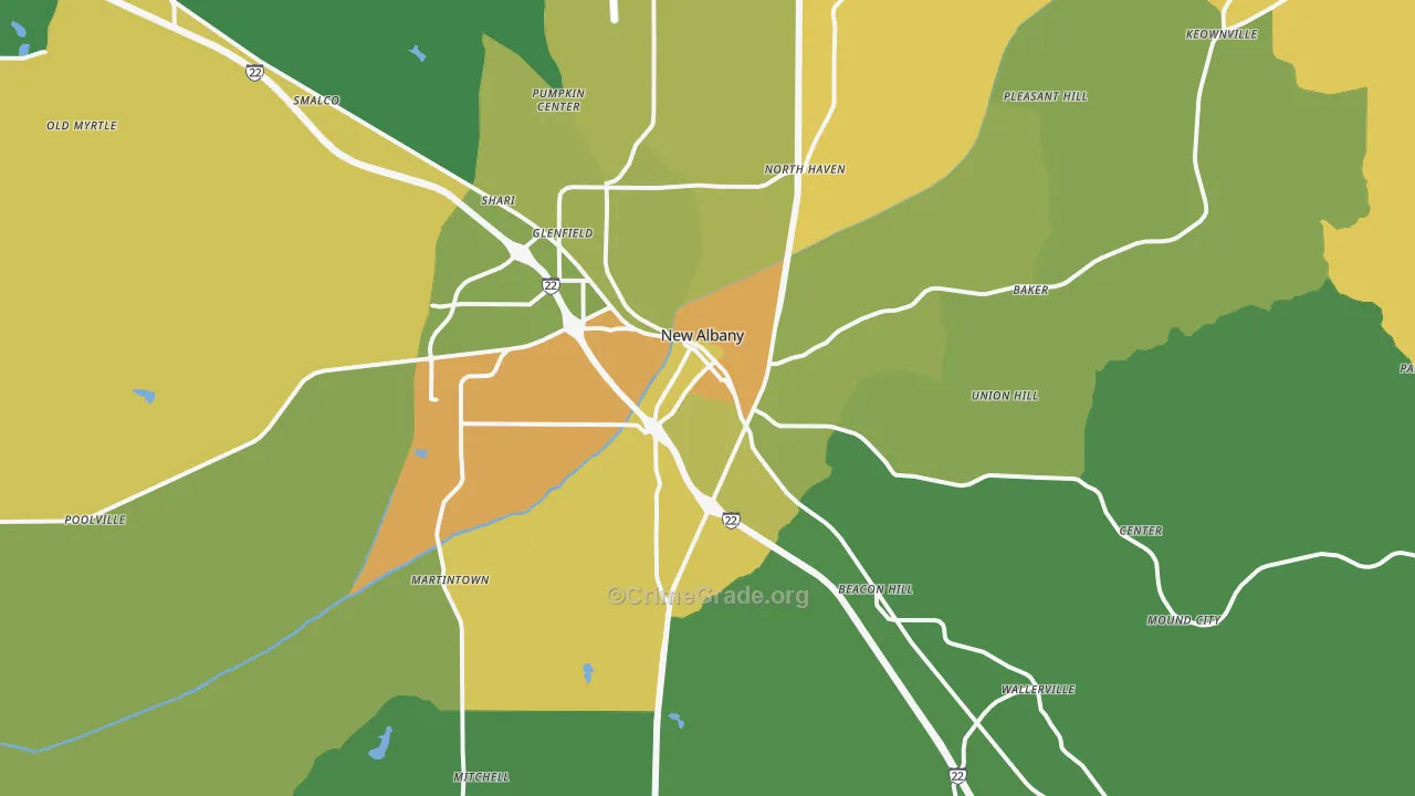 New Albany, MS Map of Robbery Rates