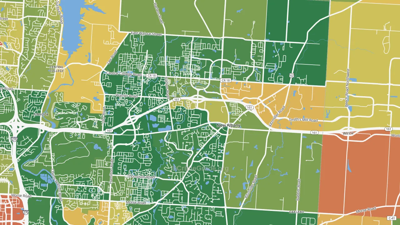 New Albany, OH Map of Robbery Rates