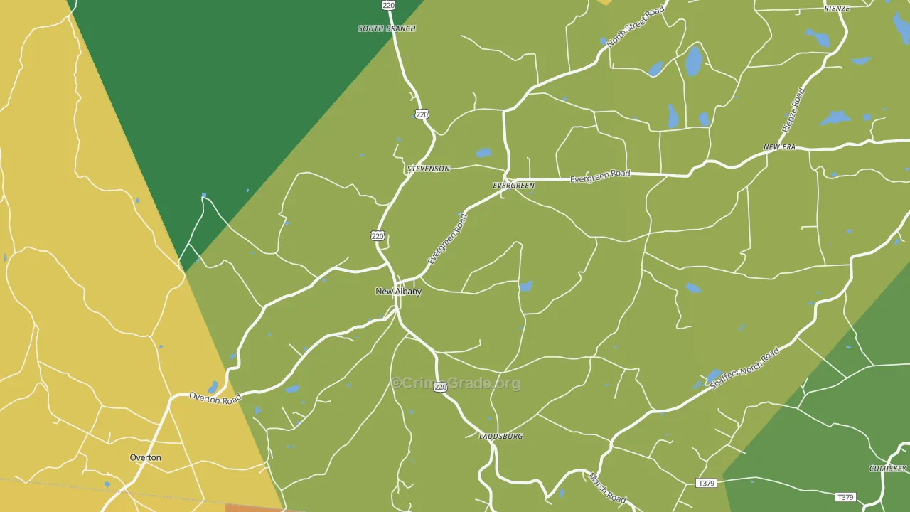 New Albany, PA Map of Robbery Rates