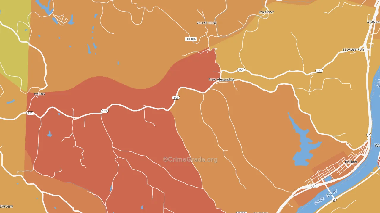 New Alexandria, OH Map of Robbery Rates