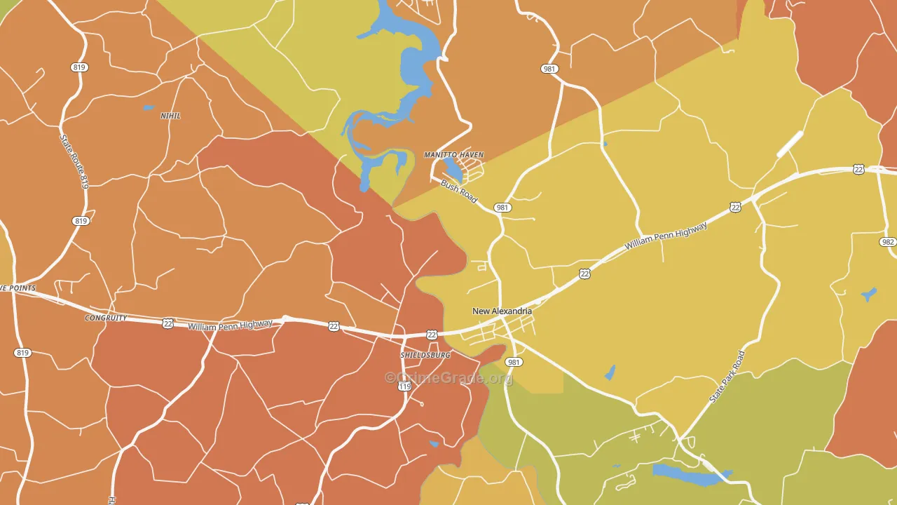 New Alexandria, PA Map of Robbery Rates