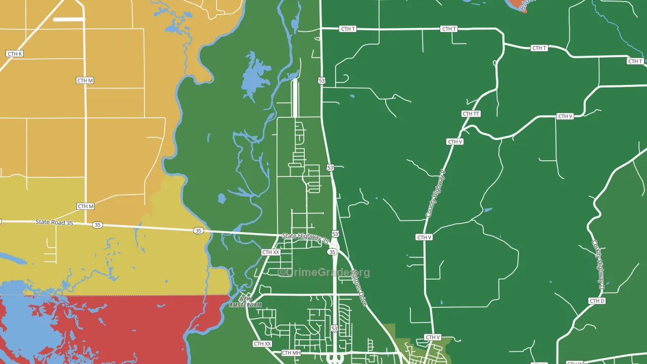 New Amsterdam, WI Map of Robbery Rates