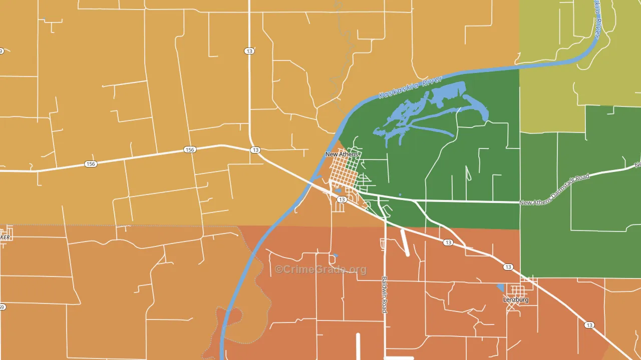 New Athens, IL Map of Robbery Rates