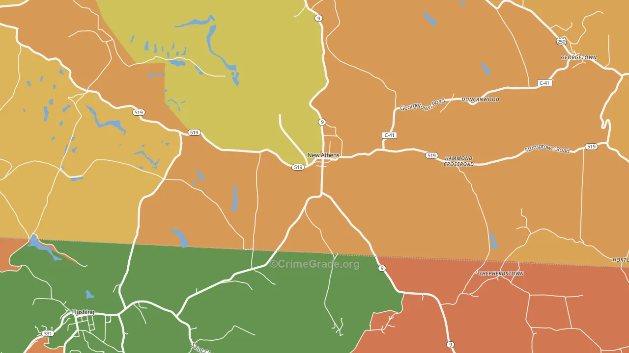 New Athens, OH Map of Robbery Rates