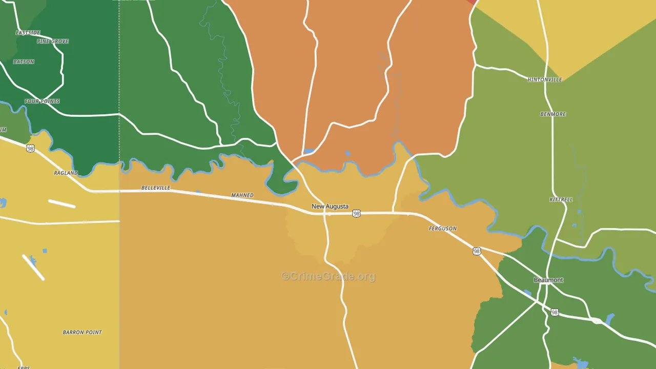 New Augusta, MS Map of Robbery Rates